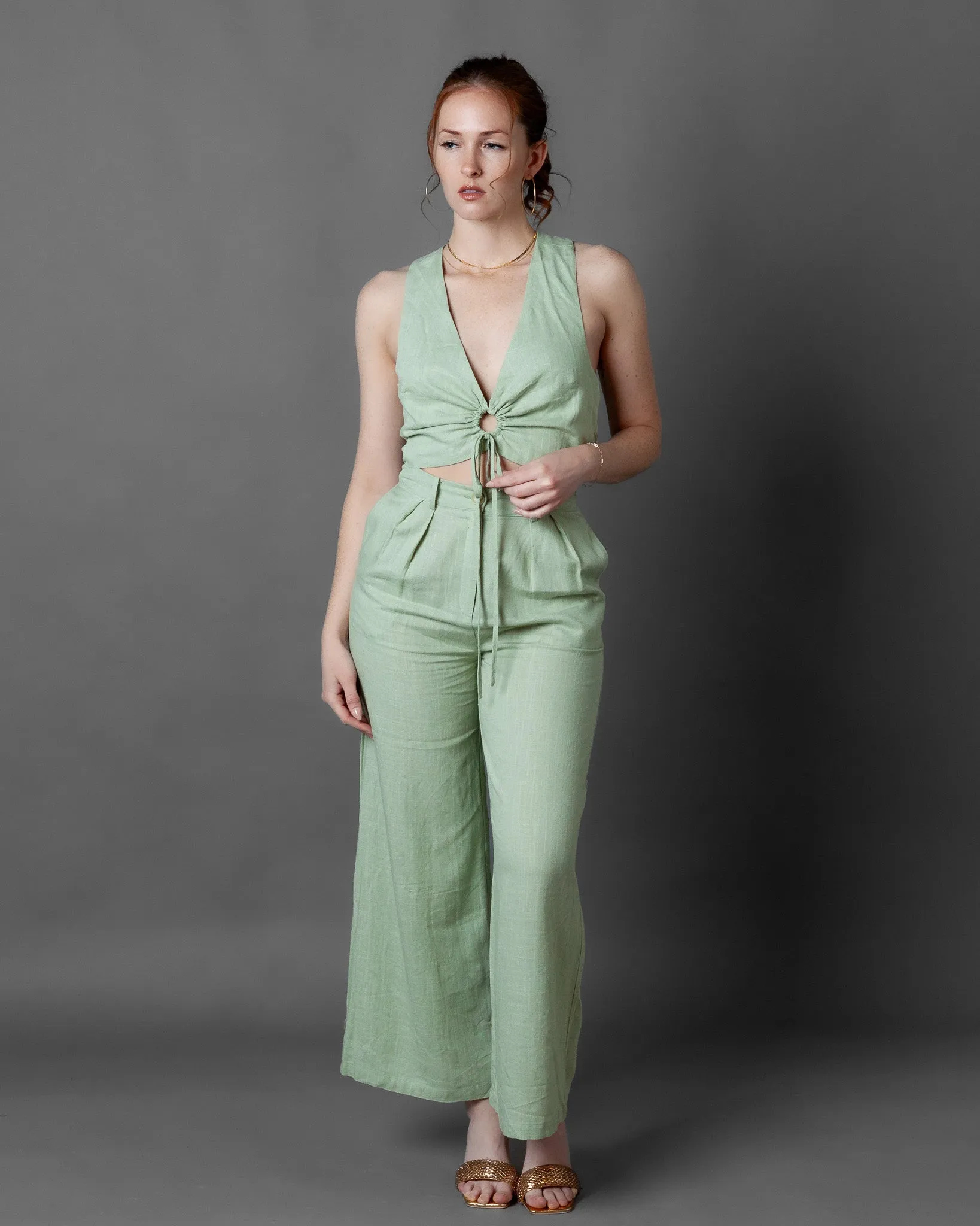 Kyoto Sleeveless Keyhole Linen Cross Back Top