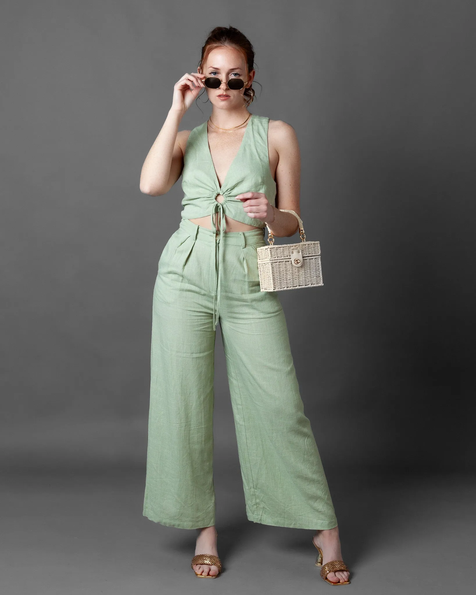 Kyoto Sleeveless Keyhole Linen Cross Back Top
