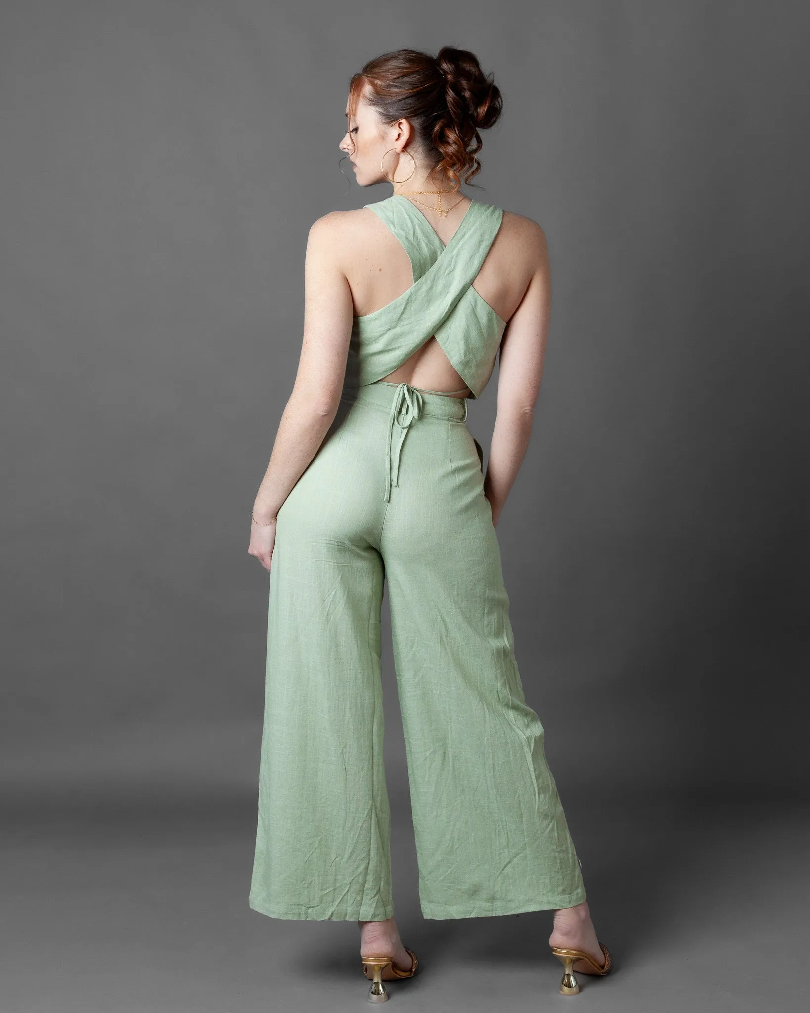 Kyoto Sleeveless Keyhole Linen Cross Back Top