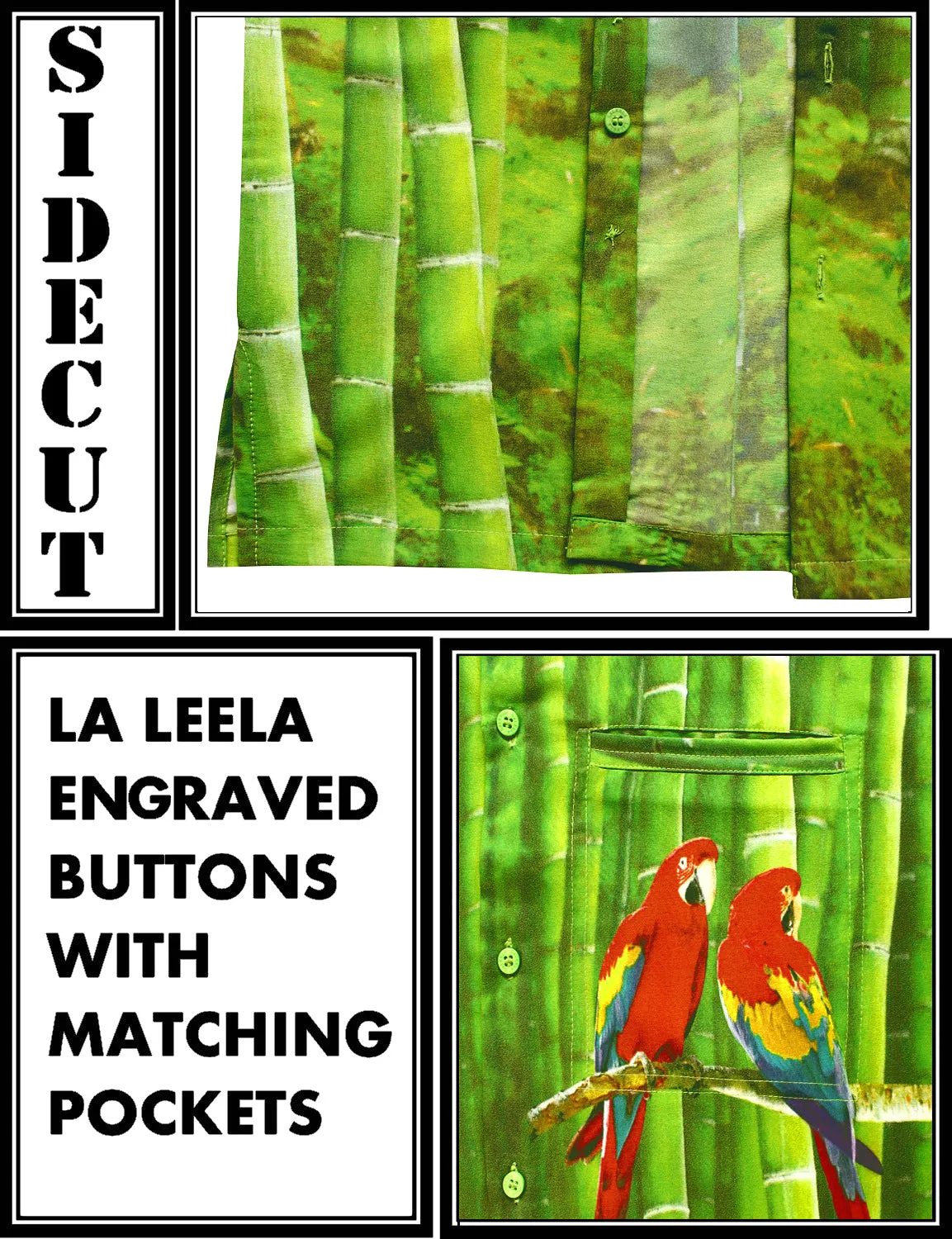 LA LEELA Shirt Casual Button Down Short Sleeve Beach  parrot printed Shirt Men Pocket HD Green