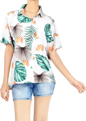 La Leela Women's Forest Hawaiian Aloha Tropical Beach  Short Sleeve Relaxed Fit Blouse Printed Shirt Multi-Color