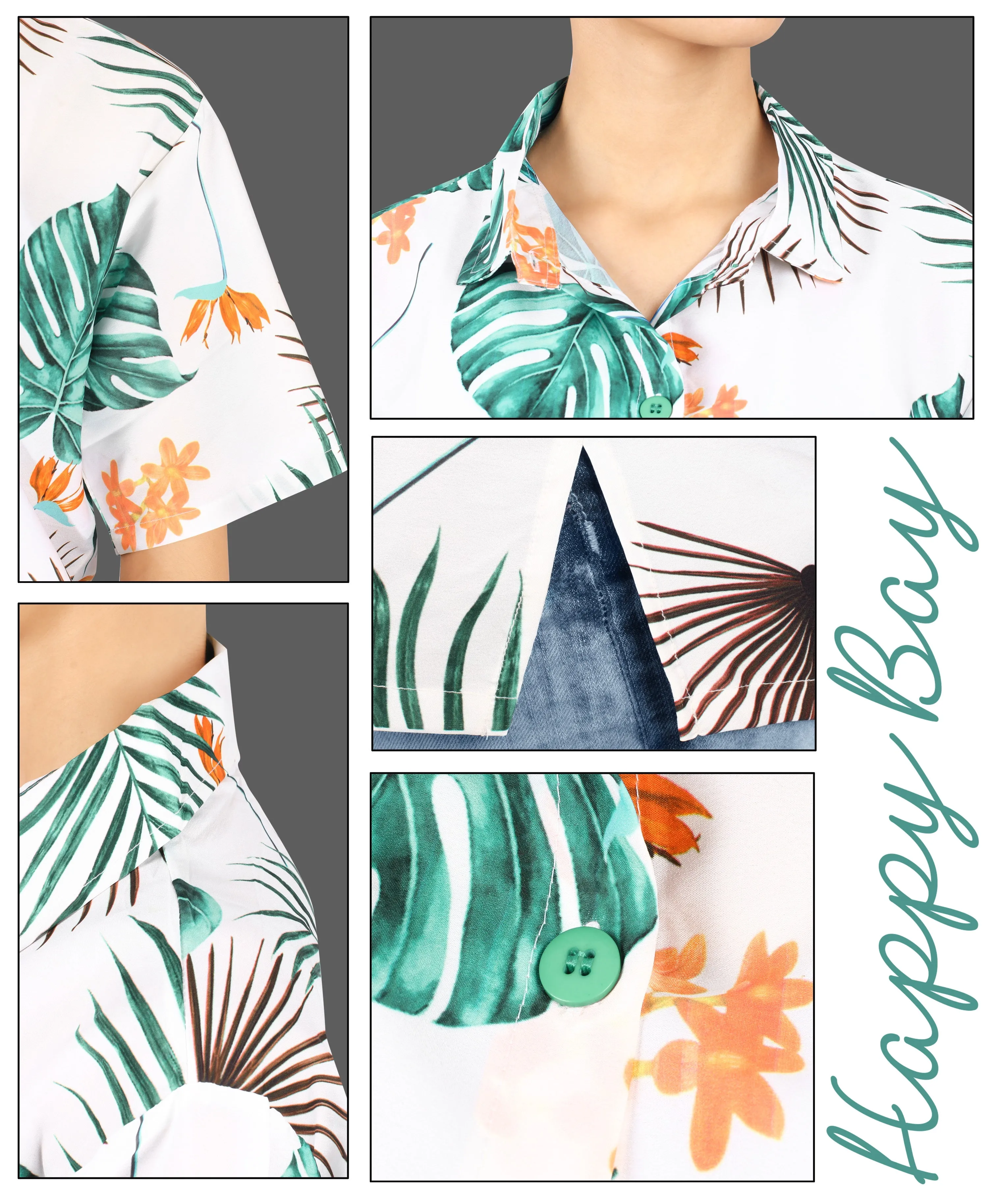 La Leela Women's Forest Hawaiian Aloha Tropical Beach  Short Sleeve Relaxed Fit Blouse Printed Shirt Multi-Color