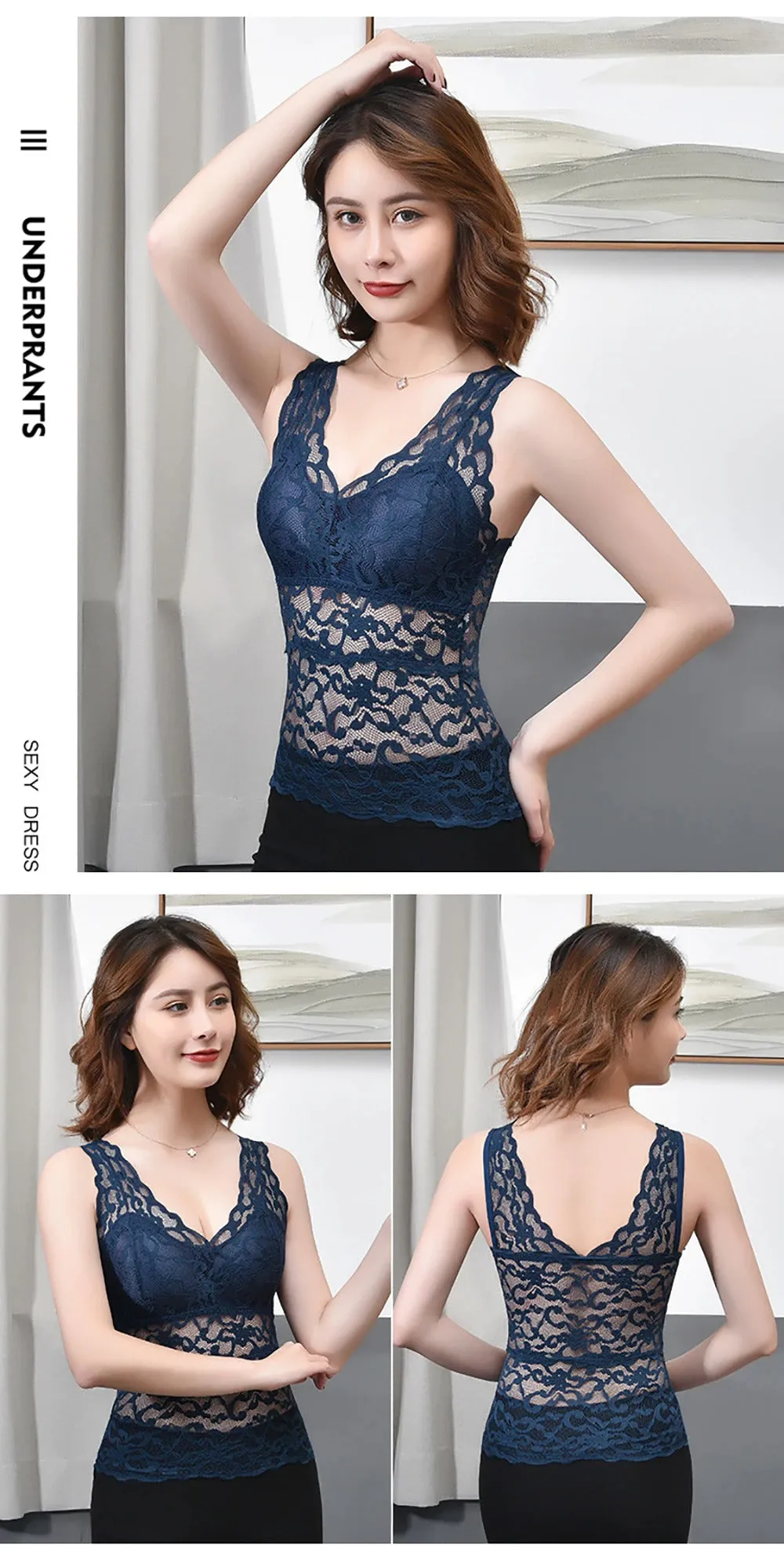 Lace Bralette Removable Padded Camisole T-Shirt (8828)