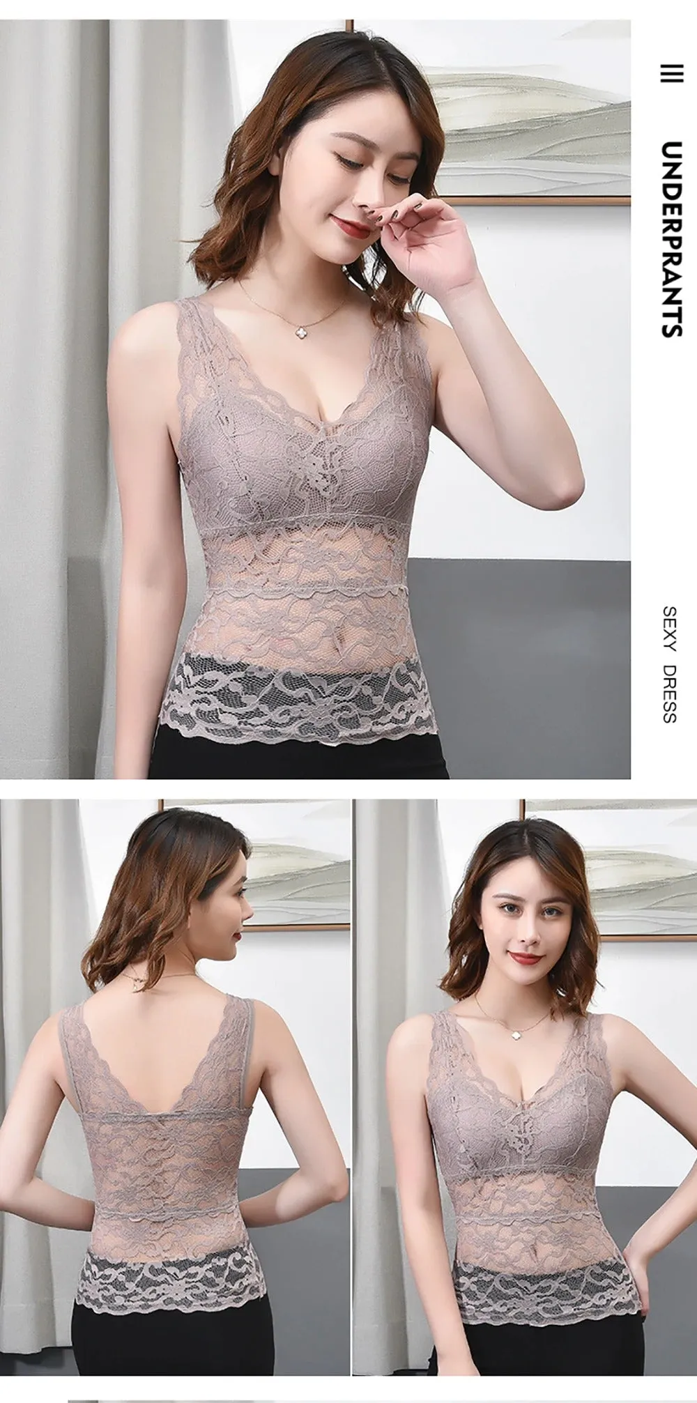 Lace Bralette Removable Padded Camisole T-Shirt (8828)