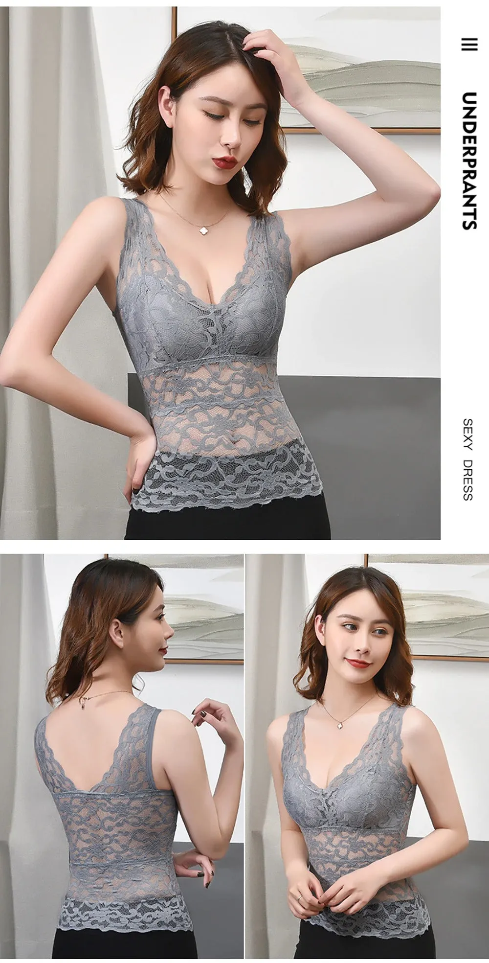 Lace Bralette Removable Padded Camisole T-Shirt (8828)