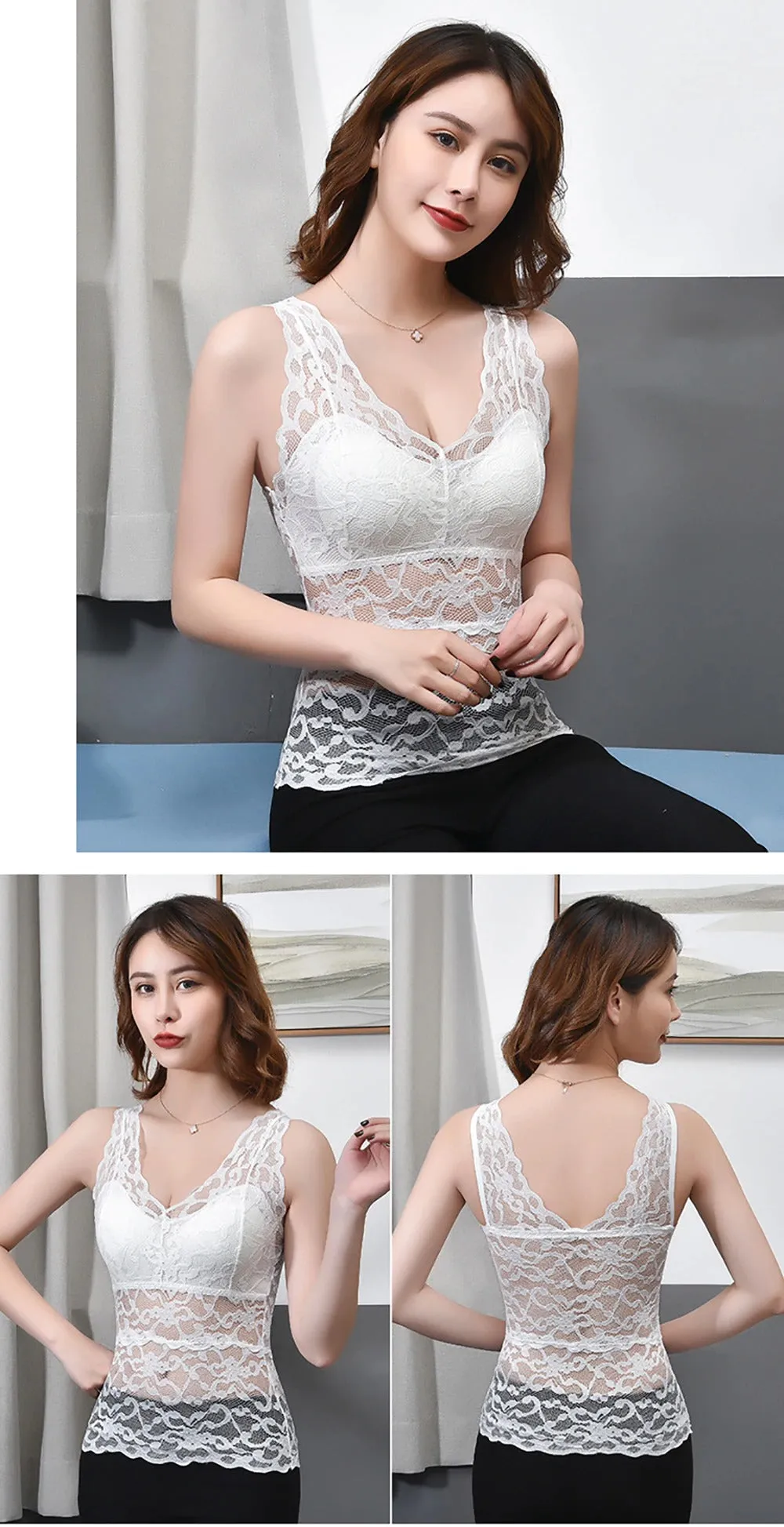 Lace Bralette Removable Padded Camisole T-Shirt (8828)