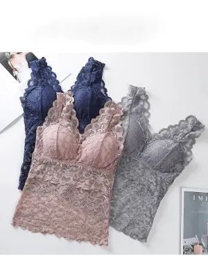 Lace Bralette Removable Padded Camisole T-Shirt (8828)
