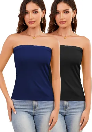 Lace Tube Tops for Women Cotton Ribbed Bandeau Sexy Strapless Camisoles 2 Pieces