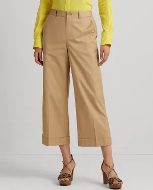 Lauren Ralph Lauren Women's Pleated Cotton Twill Cropped Pants Birch Tan Size 16