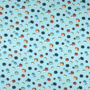 Light Blue Background with Macarons Print Stretch Printed Satin Silk Fabric