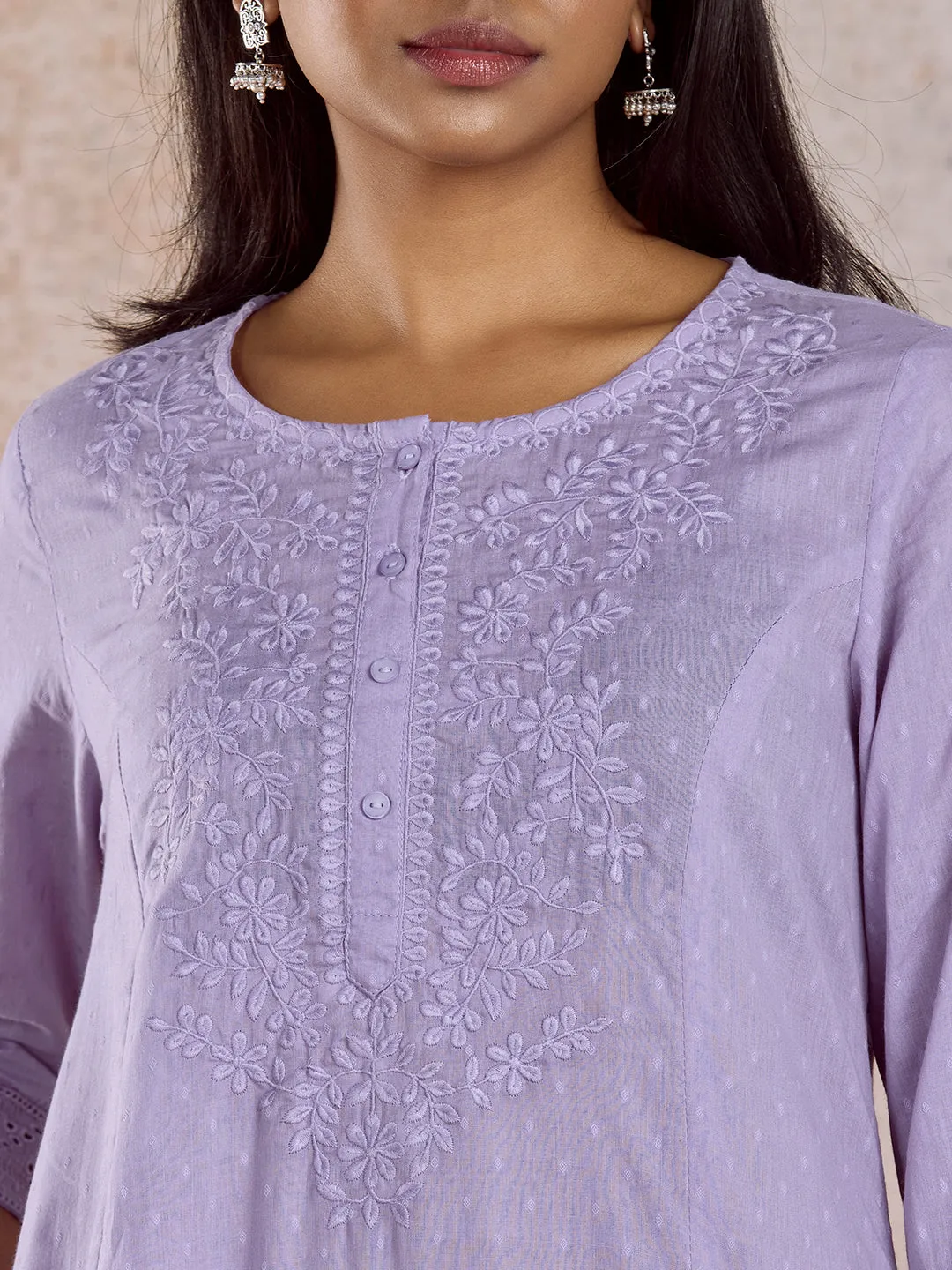 Lilac Cotton Embroidered Kurta