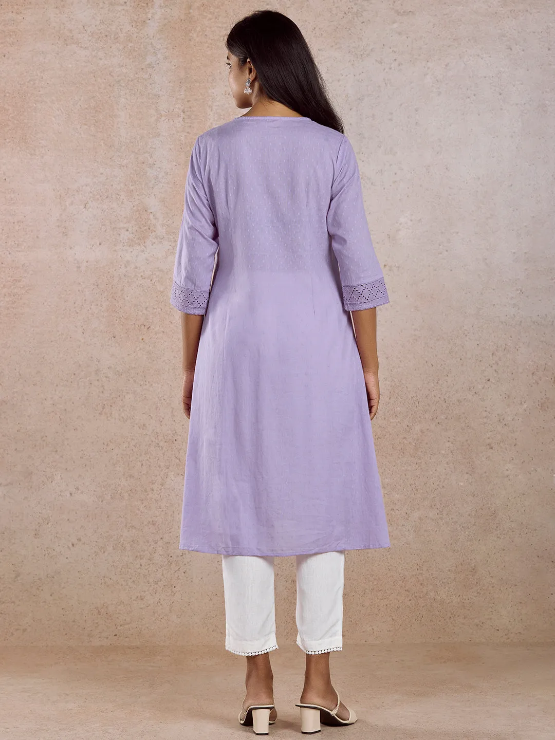 Lilac Cotton Embroidered Kurta