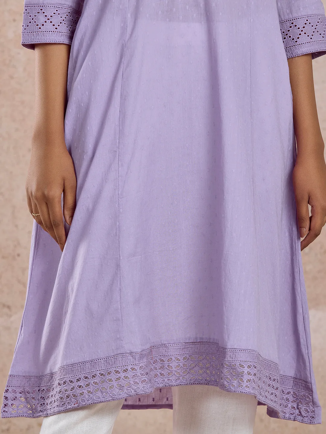 Lilac Cotton Embroidered Kurta