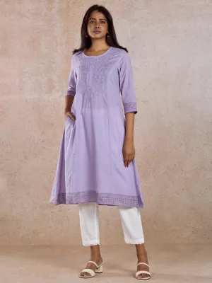 Lilac Cotton Embroidered Kurta