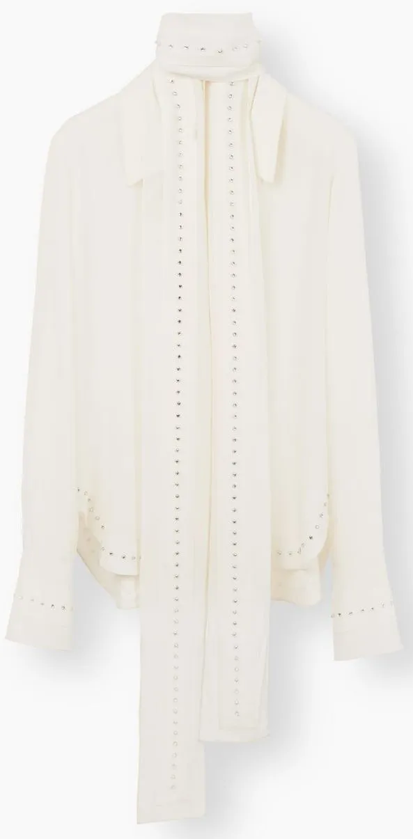 *Limited Stock* Crêpe de Chine Blouse with Hand-Applied Rhinestones
