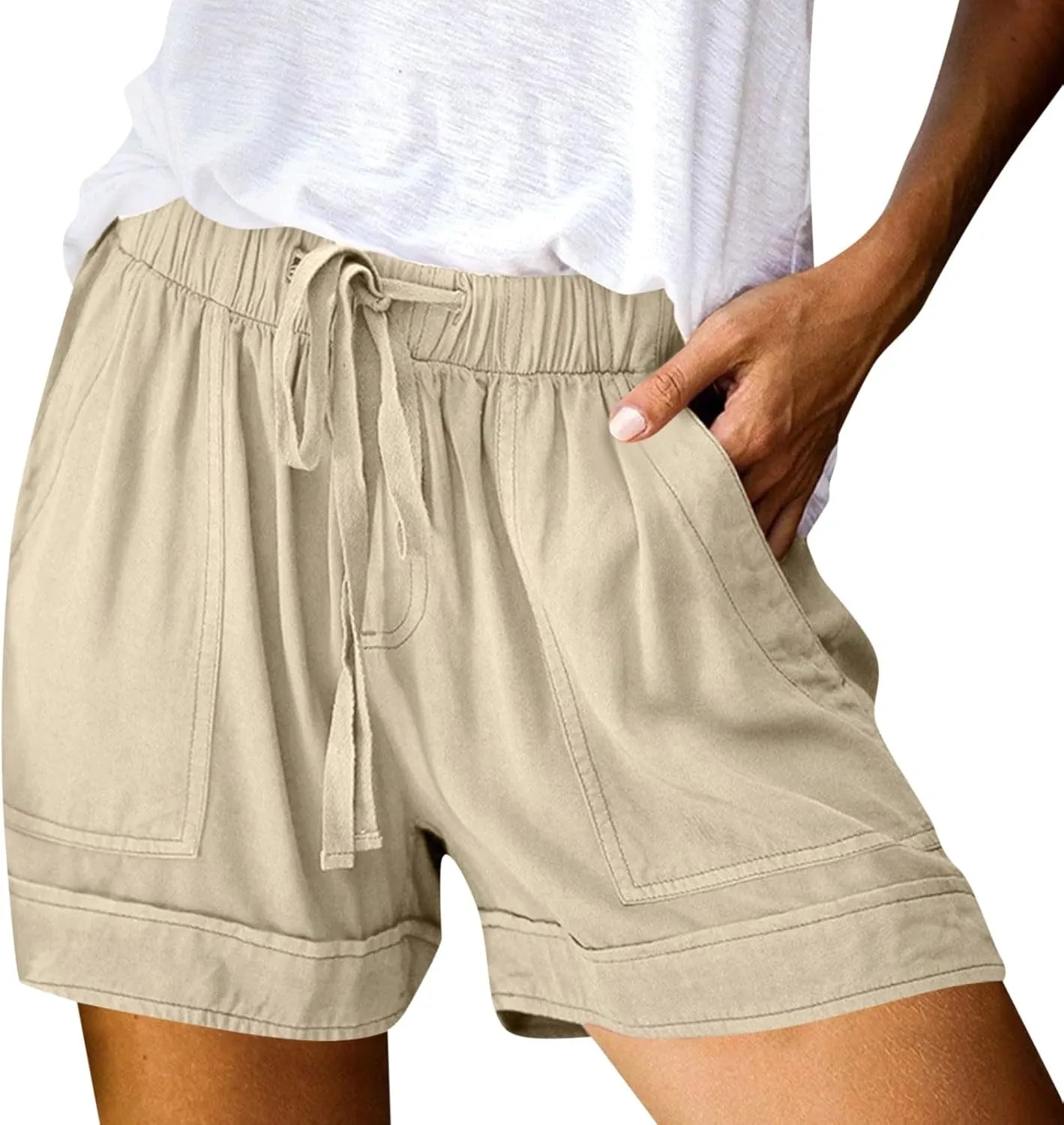 Lounge Shorts Women Casual Summer 2025 Trendy Lightweight Beach Linen Shorts with Pockets Elastic High Waisted Lounge Shorts
