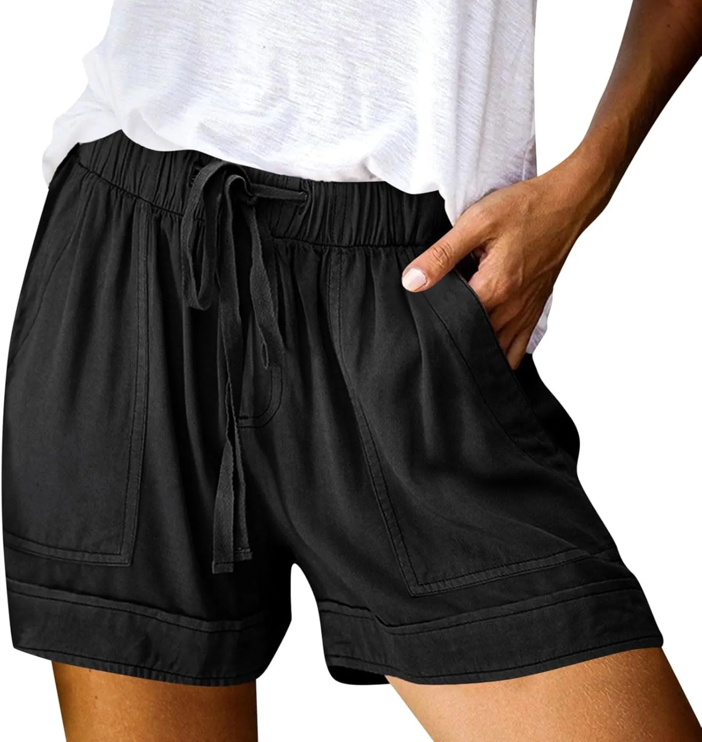 Lounge Shorts Women Casual Summer 2025 Trendy Lightweight Beach Linen Shorts with Pockets Elastic High Waisted Lounge Shorts