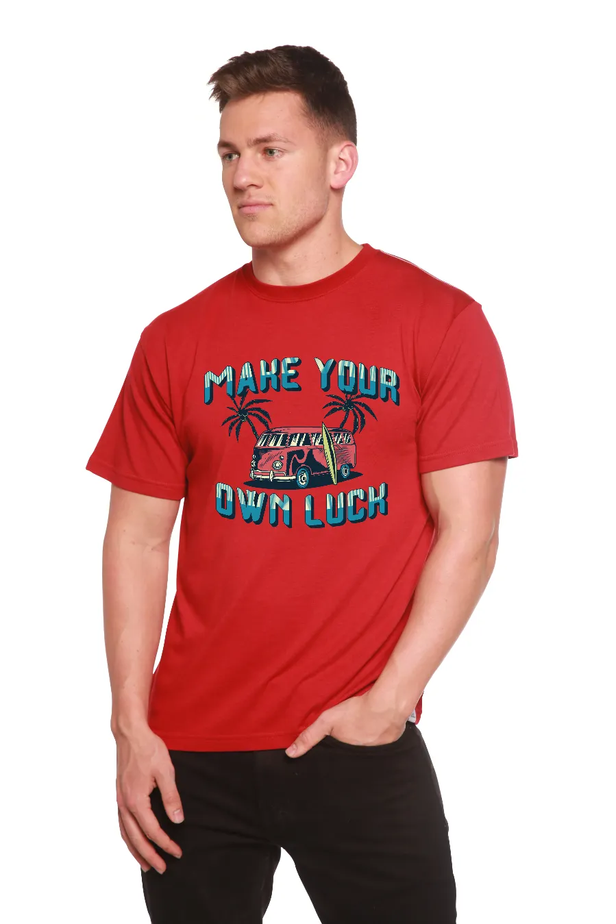 Make your own luck Men's Bamboo Viscose/Organic Cotton Short Sleeve Graphic T-Shirt