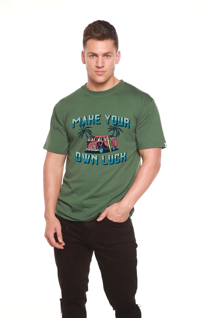 Make your own luck Men's Bamboo Viscose/Organic Cotton Short Sleeve Graphic T-Shirt