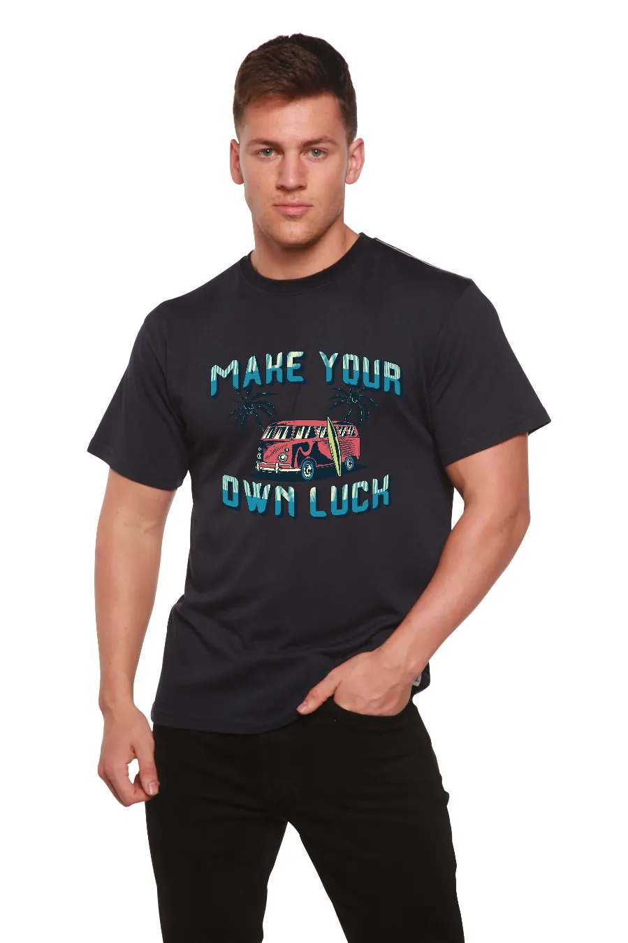 Make your own luck Men's Bamboo Viscose/Organic Cotton Short Sleeve Graphic T-Shirt