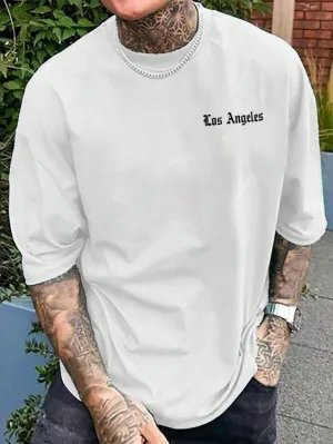 Men Oversize Letter Printed Drop Shoulder Short Sleeve T-Shirt, Boyfriend Gift, For Going Out
