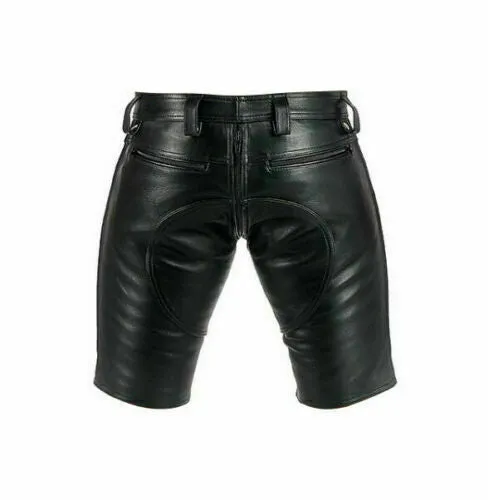 Men's Black Genuine Leather Slim Fit Shorts