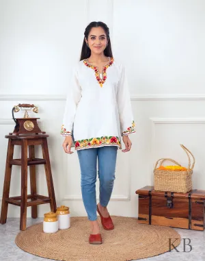 Multi Flower Aari Embroidered Cotton Top