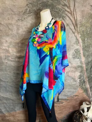 NP73 Silk Georgette Beaded Ponco Top-Gerard Blue Mix