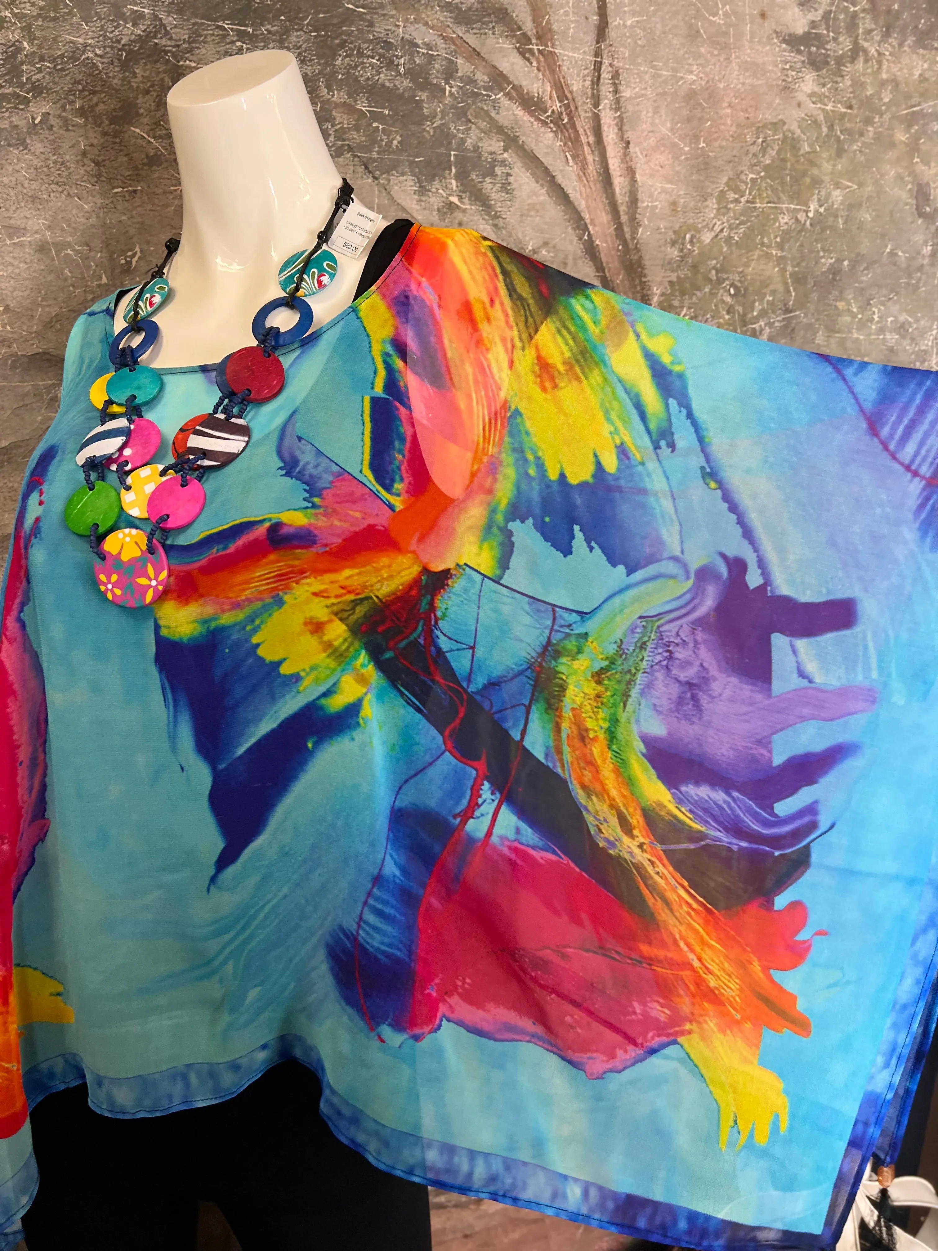 NP73 Silk Georgette Beaded Ponco Top-Gerard Blue Mix