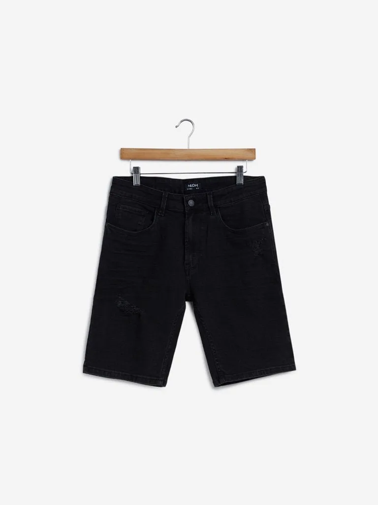 Nuon Black Distressed Slim-Fit Hendrix Shorts