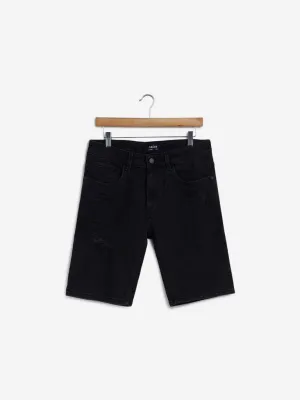 Nuon Black Distressed Slim-Fit Hendrix Shorts