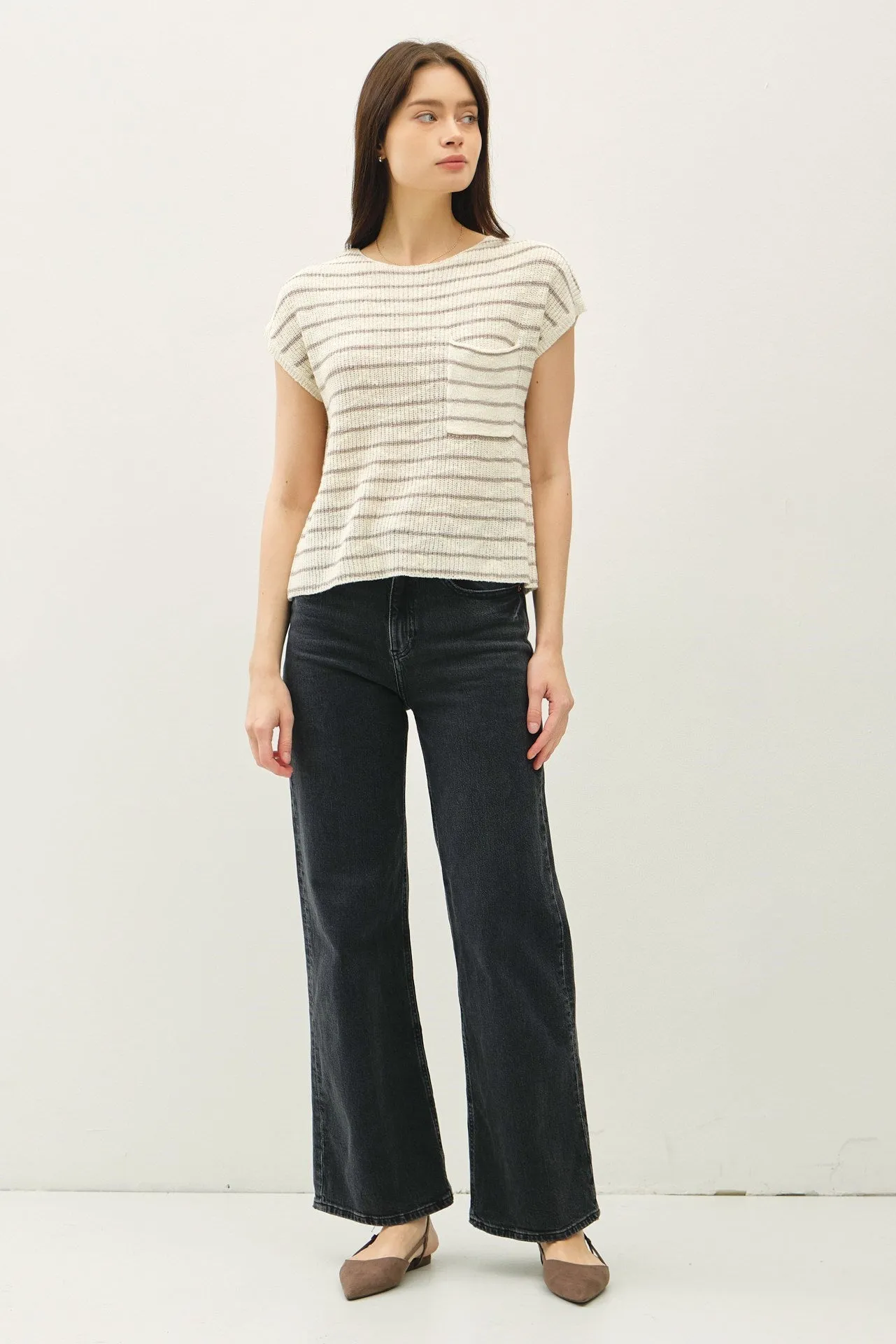 NYLAND Everly Striped Cap Sleeve Sweater Top