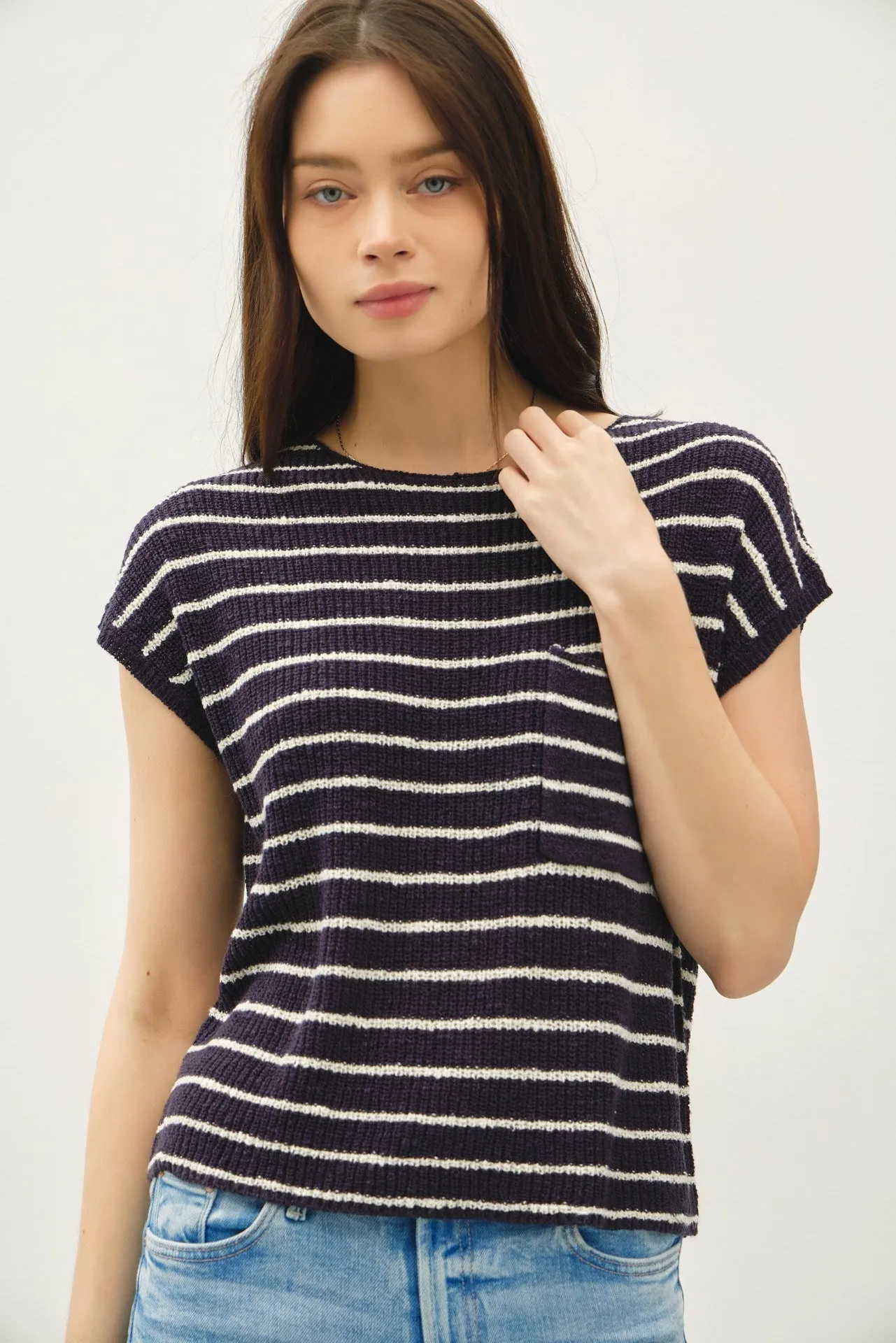 NYLAND Everly Striped Cap Sleeve Sweater Top