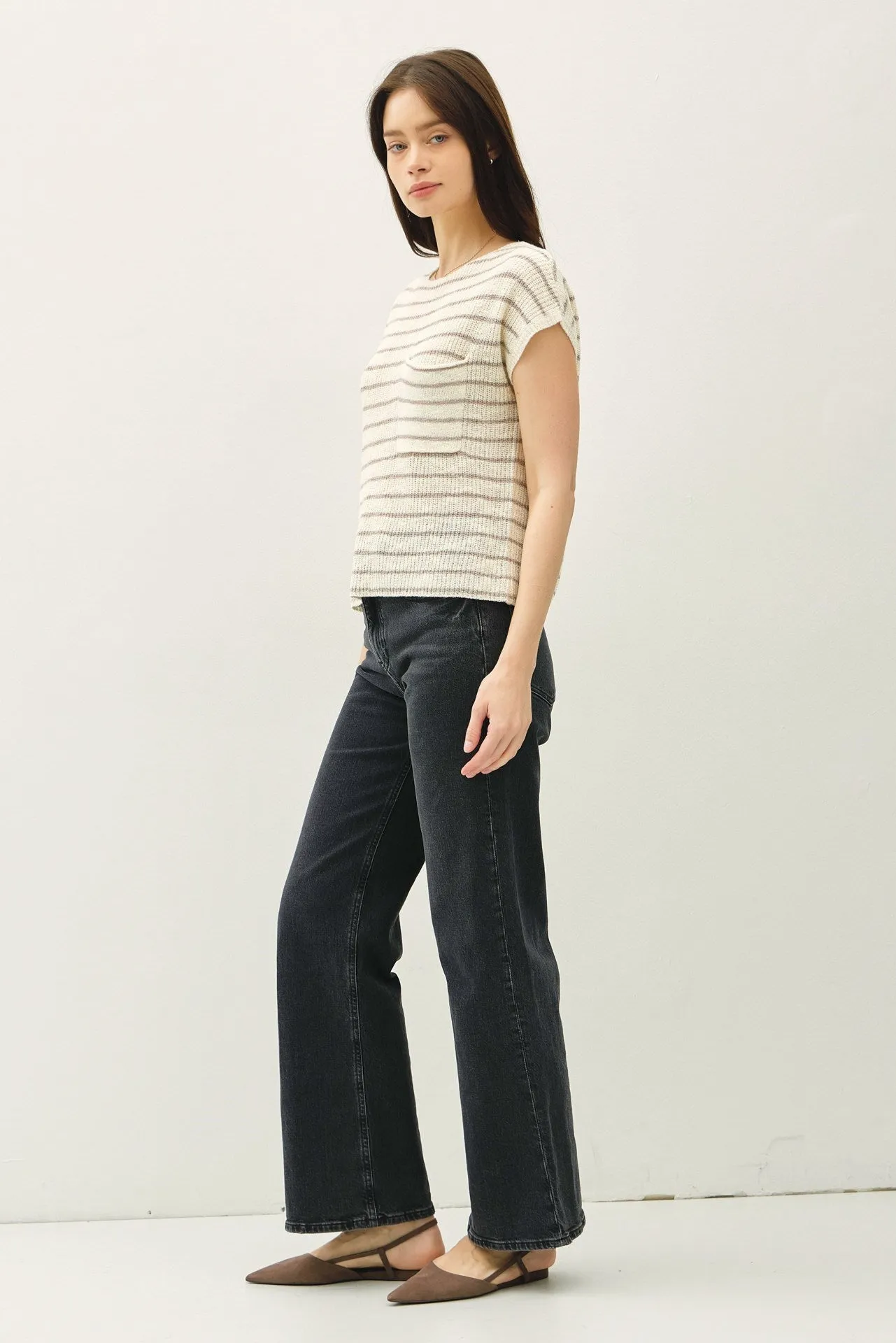 NYLAND Everly Striped Cap Sleeve Sweater Top