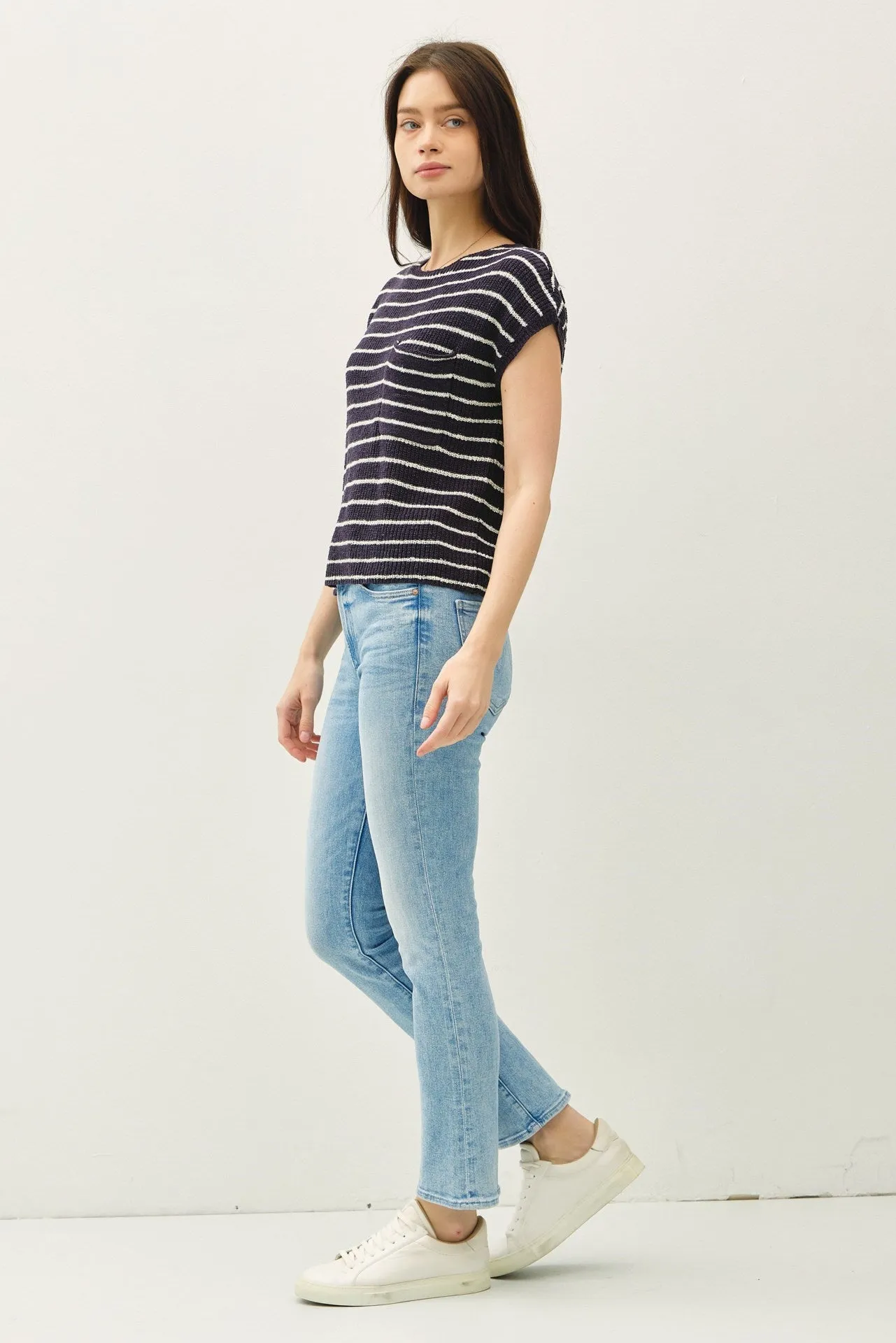 NYLAND Everly Striped Cap Sleeve Sweater Top