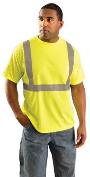 OccuNomix X-Large High Visibility Yellow Classic Lightweight 3.83 Ounce Standard Wicking Birdseye Polyester Class 2 Short Sleeve T-Shirt With Silver Reflective Tape Stripes And Left Chest Pocket