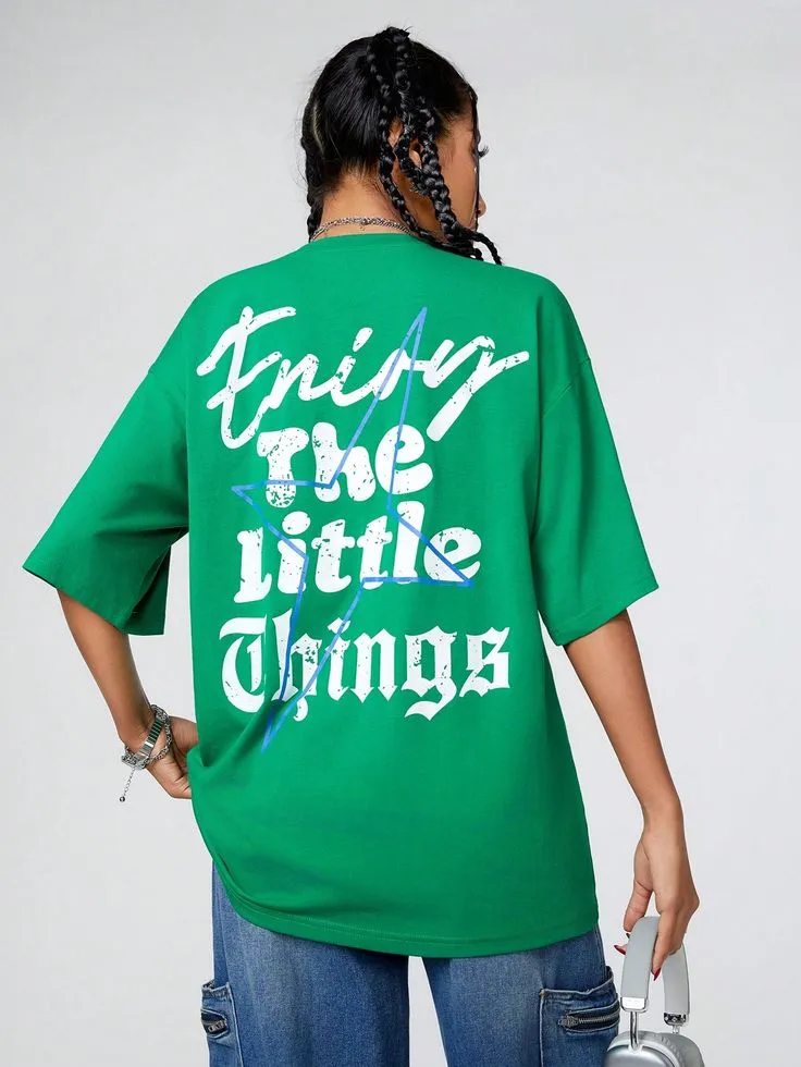 Oversize Drop Shoulder T-Shirt With Slogan Print On The Back