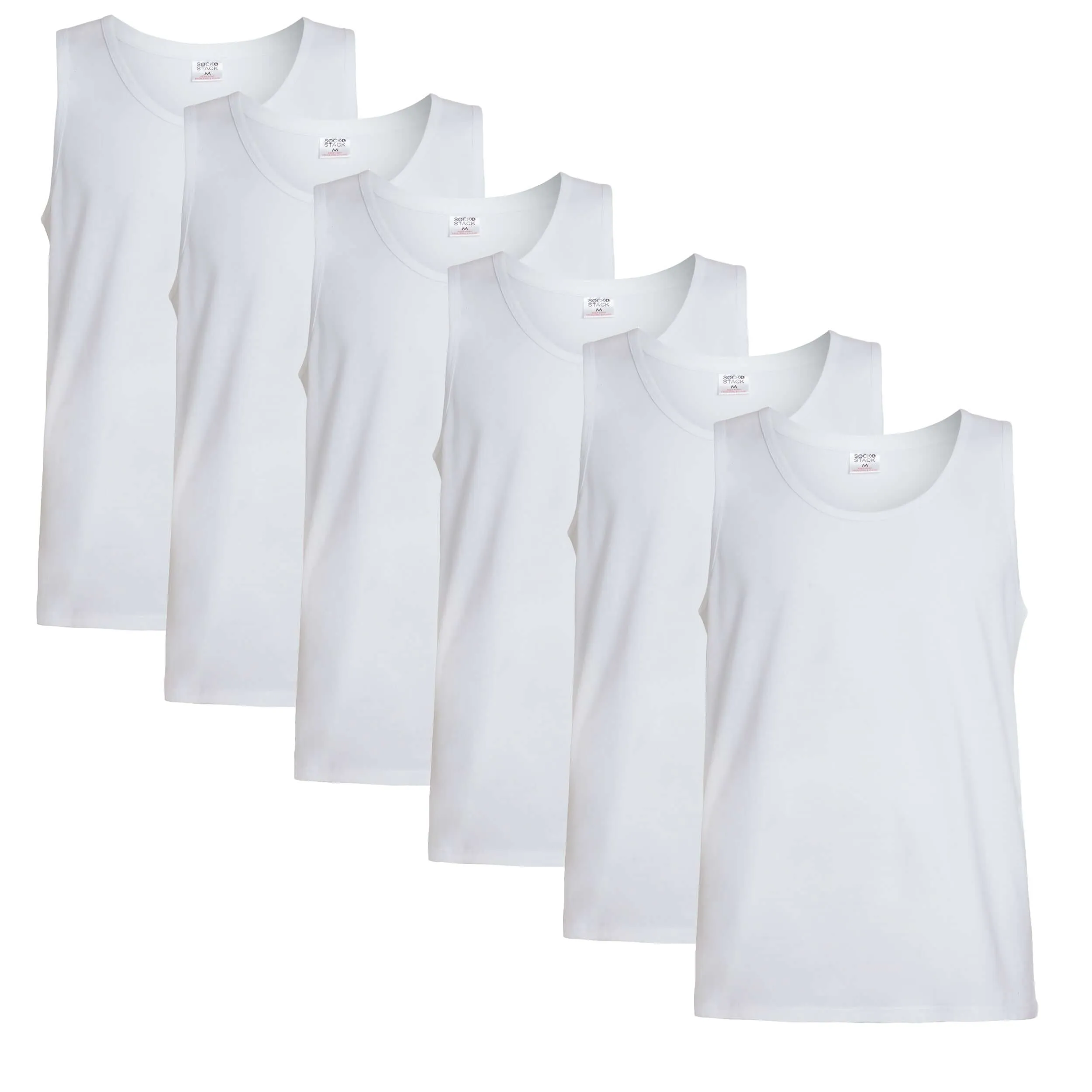 Pack of 6 Men's Cotton Blend Gym Muscle Vests Fitted Lightweight Comfortable Breathable Summer Wear Sizes S to XXL Available in Black Grey Navy White by Sock Stack