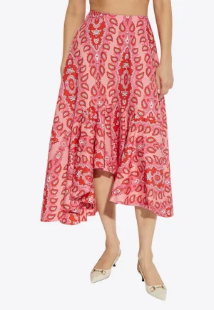 Paisley Print Asymmetric Midi Skirt
