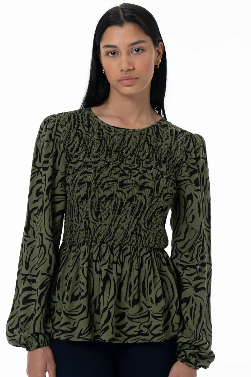 Peplum Blouse _ 157799 _ Olive