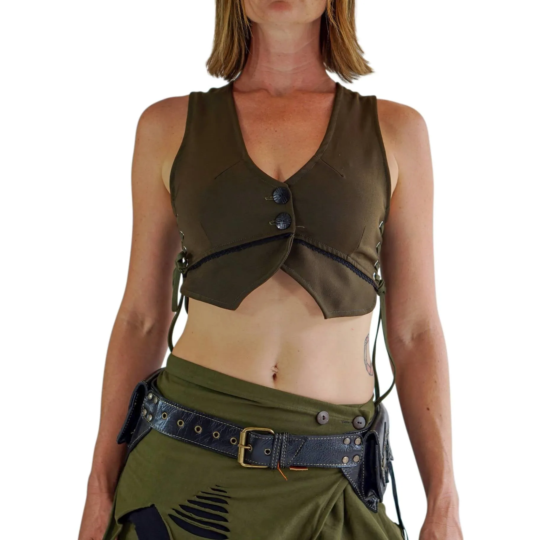 'Petal Vest' Boho  Festival - Army Green
