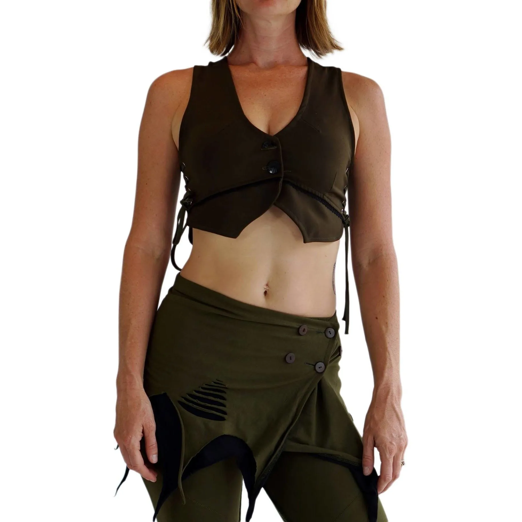 'Petal Vest' Boho  Festival - Army Green