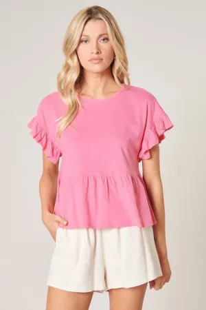 Pink Ruffle Detail Peplum Top
