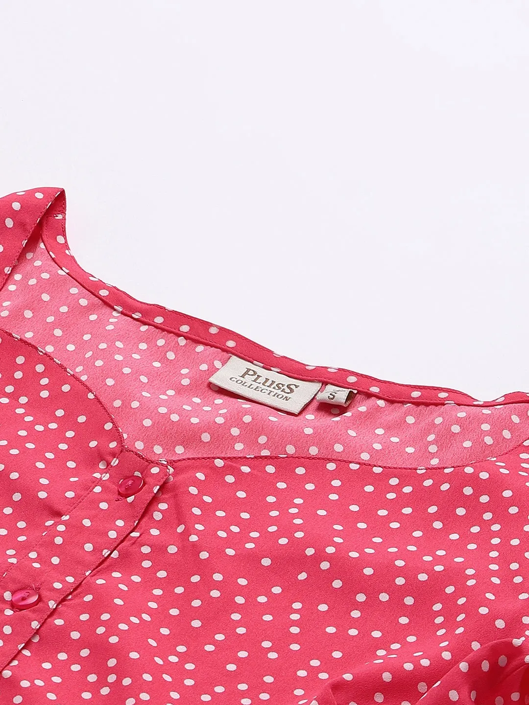 plusS Pink  White Polka Dots Print Sweetheart Neck Peplum Top