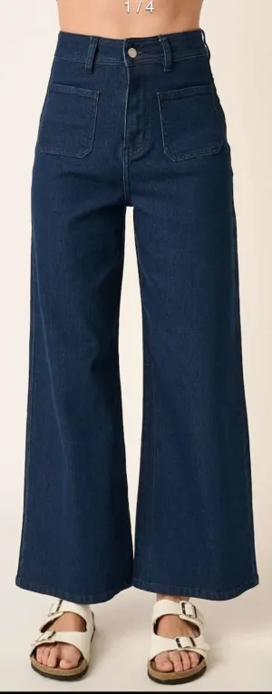 POCKET STRAIGHT LEG DARK DENIM PANTS