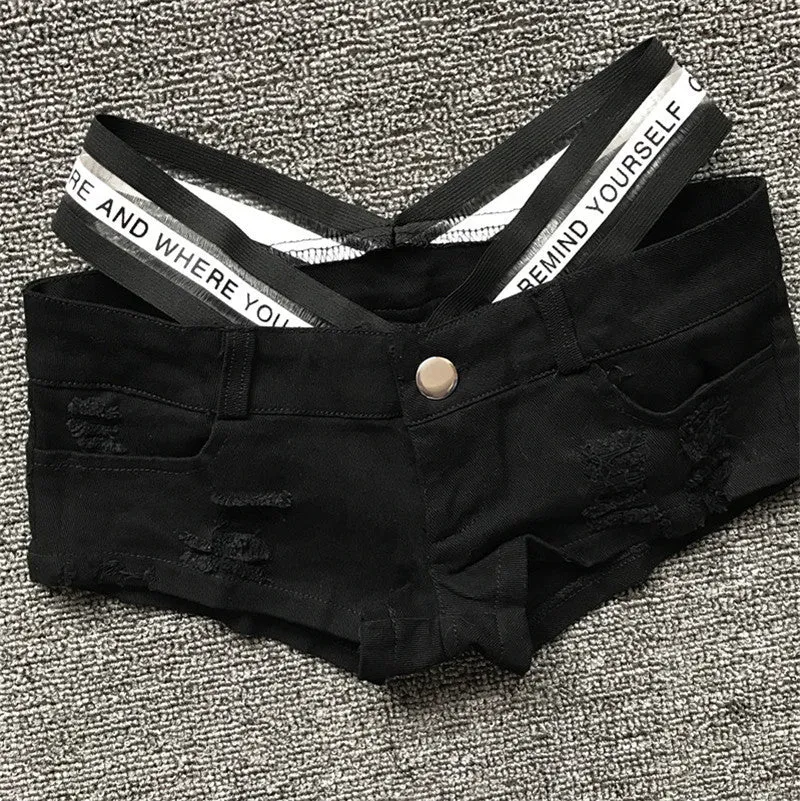 Pure Color Bandage Straps Slim Denim Shorts
