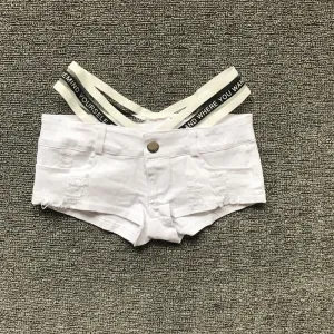 Pure Color Bandage Straps Slim Denim Shorts