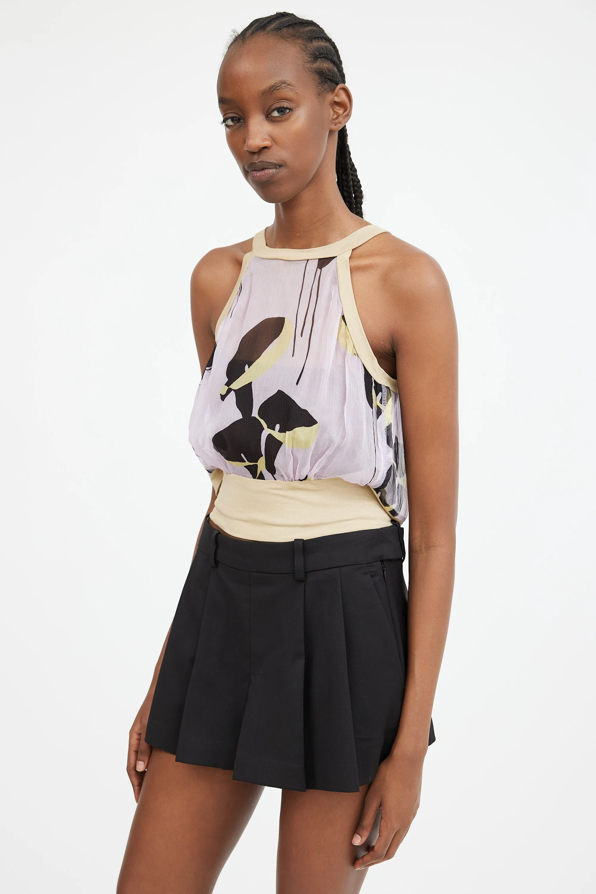Purple & Multicolour Sheer Printed Cutout Top