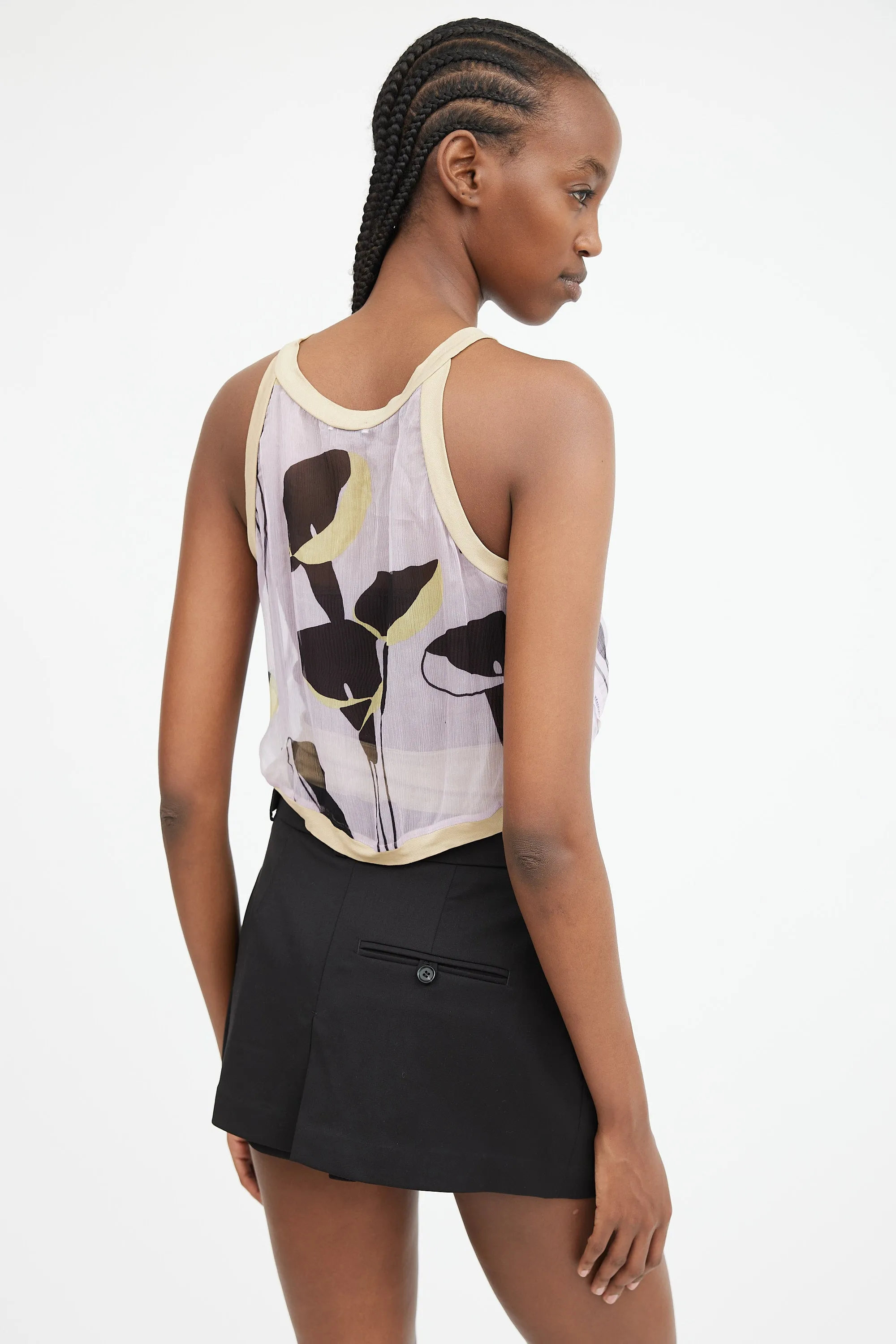 Purple & Multicolour Sheer Printed Cutout Top