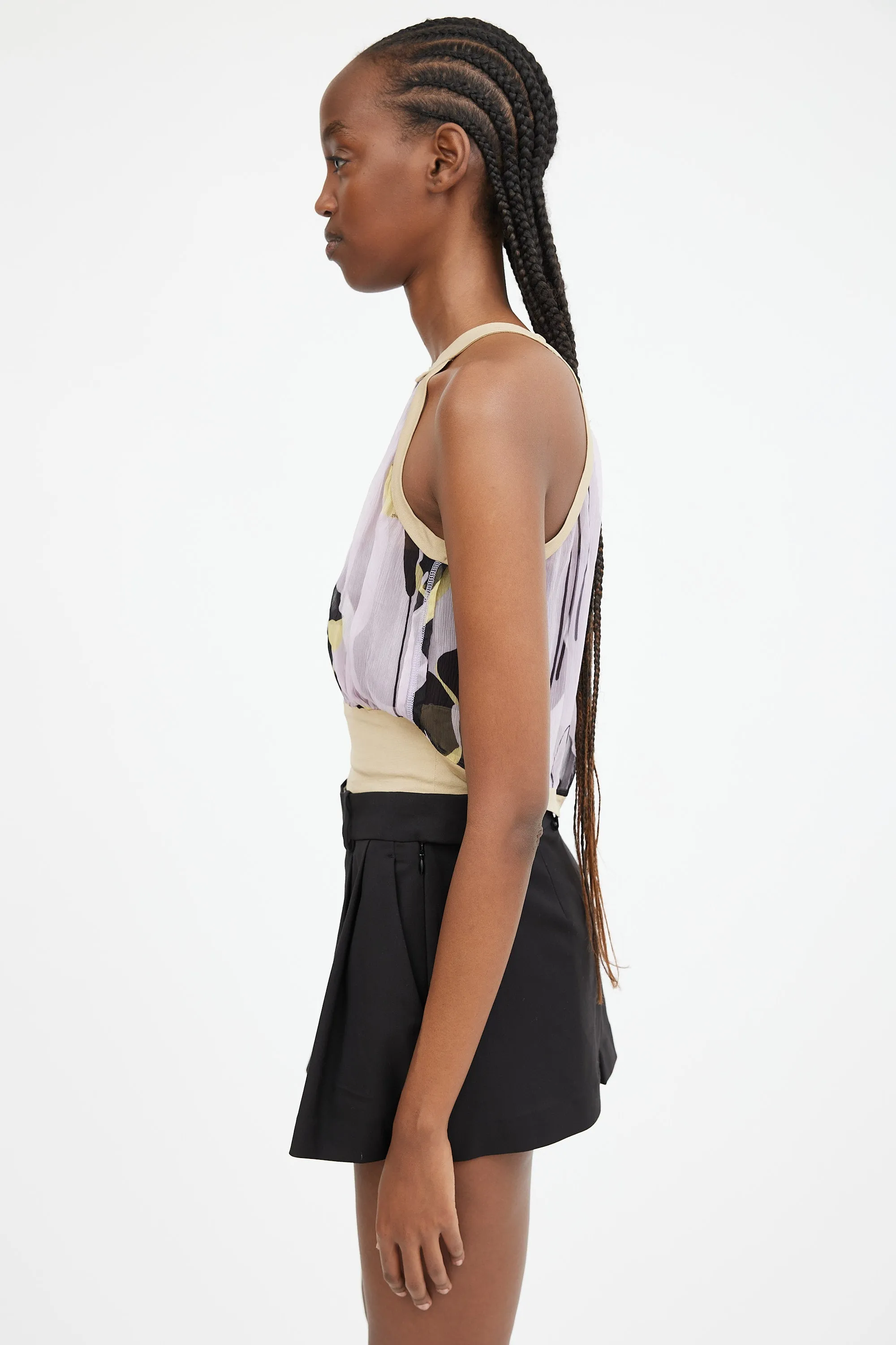 Purple & Multicolour Sheer Printed Cutout Top